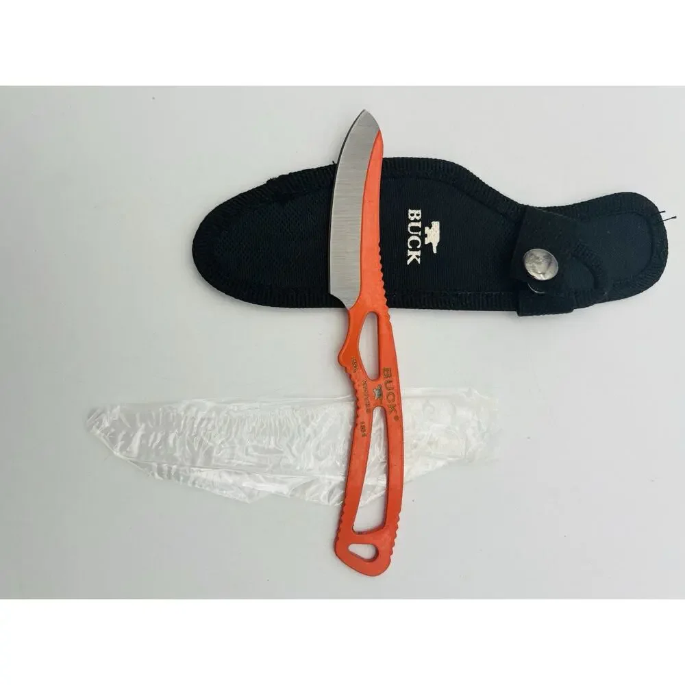 New Buck Knife 135-BK Fixed Blade Caper Knife Stainless Steel w/ sheath Orange